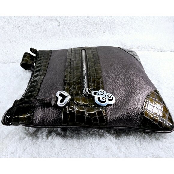 BRIGHTON Pewter Pebble Faux Patent Croc Leather Adjustable Strap Crossbody - Picture 5 of 15